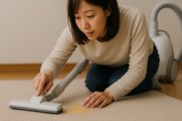 黄色い粉は洗濯すれば落ちるの?