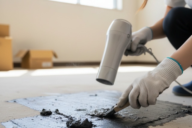 フロアタイル剥がし後のベタベタ糊残りの取り方