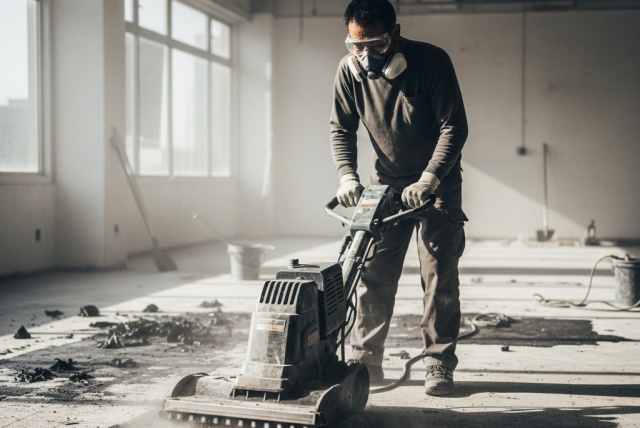 コンクリート下地の接着剤をきれいにする方法