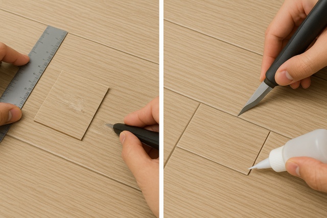 深い傷や焦げは切り貼りで張替え対応