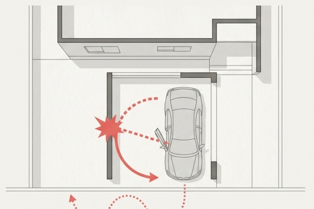 柱が邪魔でドアが開かない駐車スペースの物理的制約