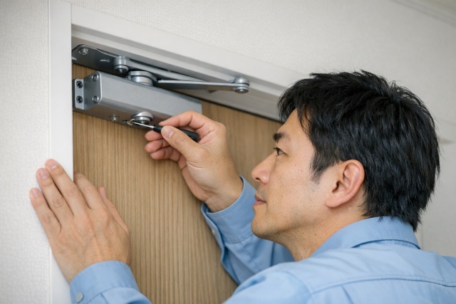 ドアクローザーの速度調整で衝撃音を抑える