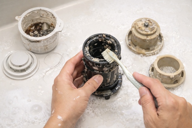 浴槽の排水コアに蓄積する汚れと掃除の必要性