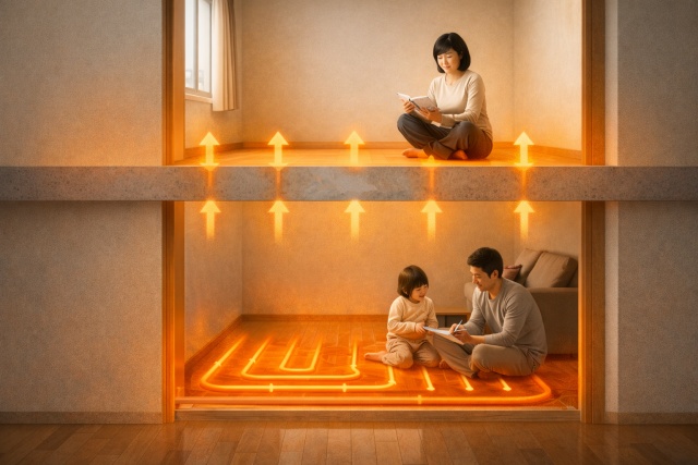 階下の住戸が使う床暖房の熱が伝わる建築構造