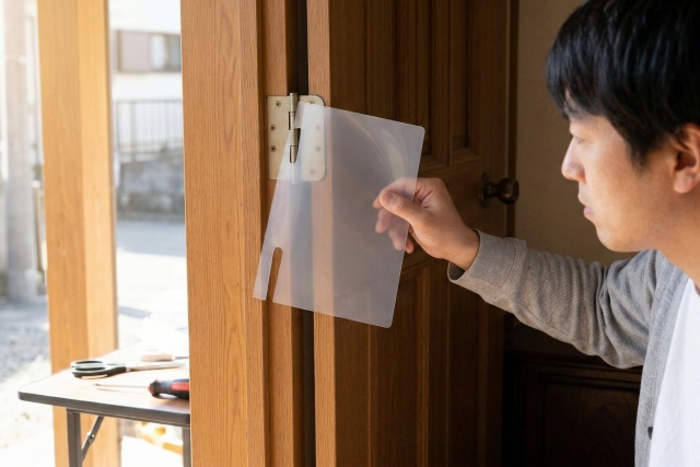 クリアファイルを用いた角度調整の応急処置