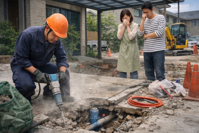 既存の土間コンクリート斫りや地中配管移設の追加費用