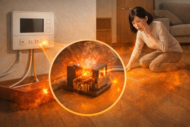 温水式の配管漏水によって床が熱を帯びる異常事態