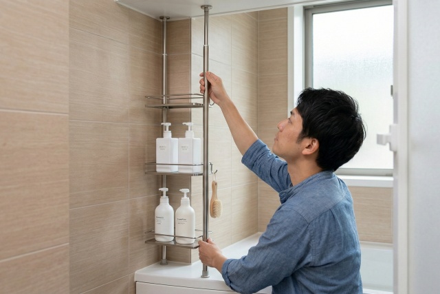 タイル壁に最適な突っ張り式ラックの活用法
